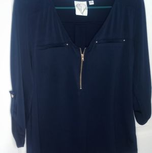 Janet Chung Navy Blue 3/4" Blouse